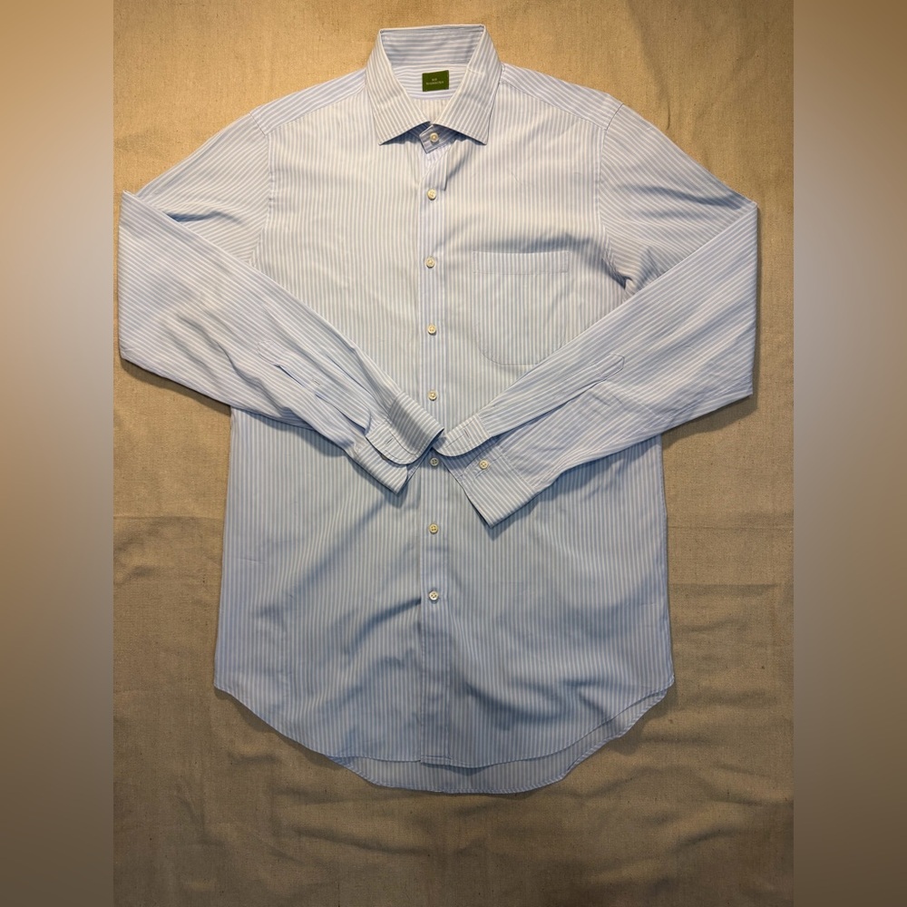 Sid Mashburn Shirt Mens 15.5 M Regular  Blue Stripe Long Sleeve Button Up
